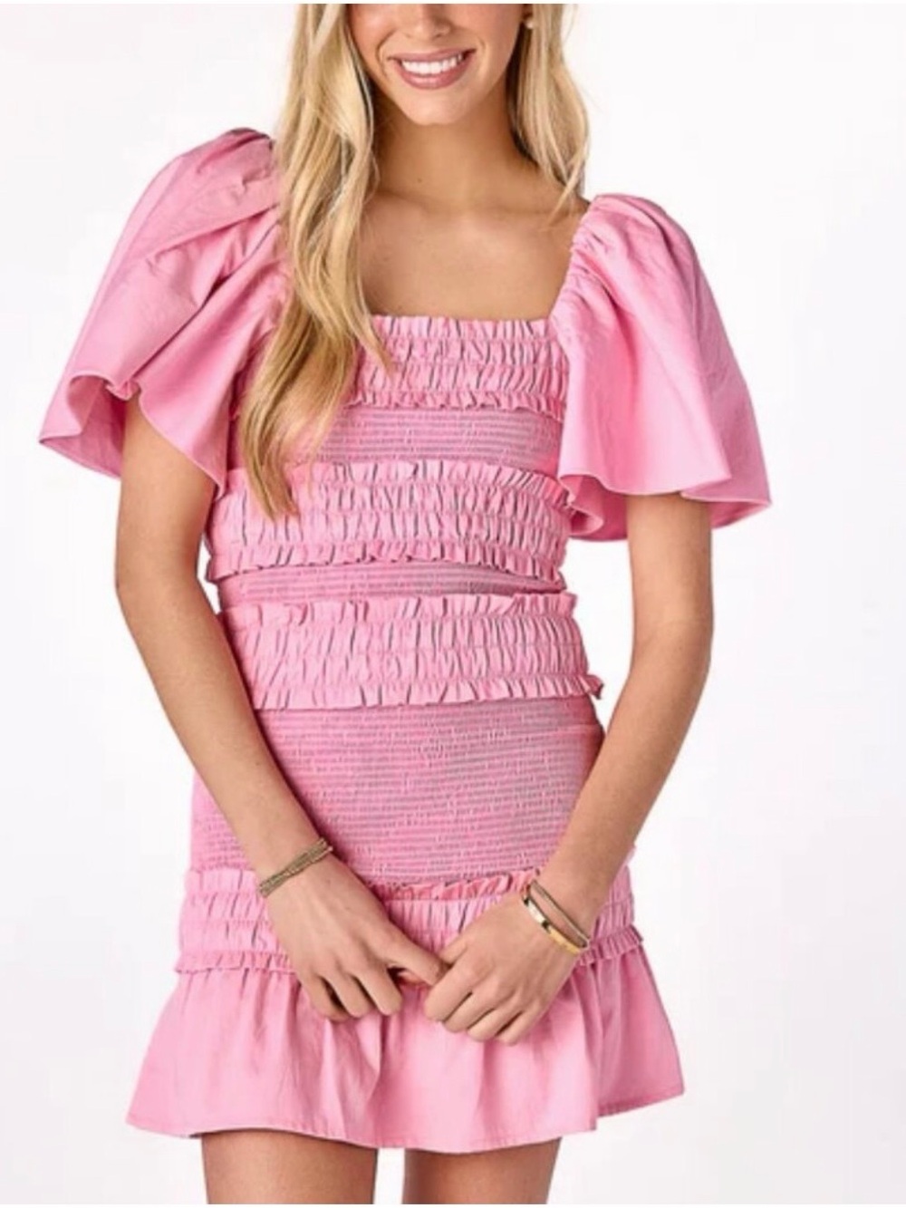 CAKE FOR DINNER Pixie Smocked Mini Dress in Raspberry Gelato Pink Size XS